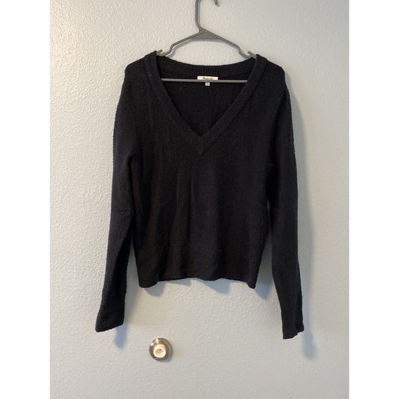 Madewell Black V Neck Puff sleeve sweater - Picture 1 of 5